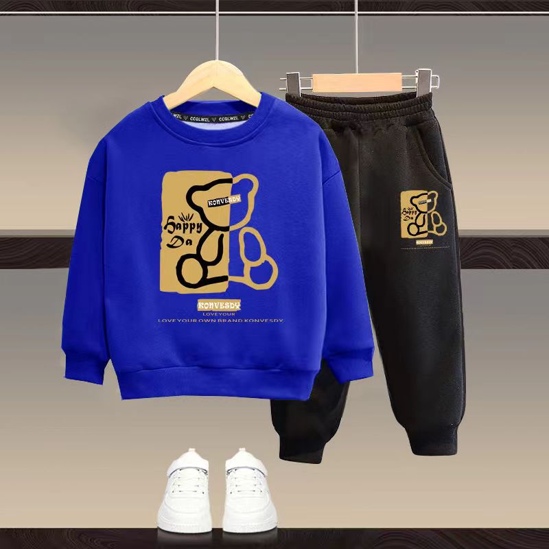 Outono bebê meninas roupas conjunto criança menino dos desenhos animados urso impresso moletom pulôver e calças 2 pçs terno crianças superior inferior agasalho