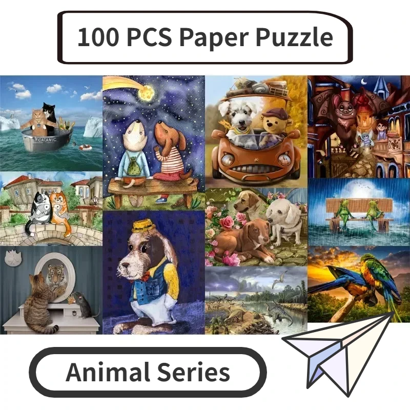28.5*21.5cm Paper Jigsaw Puzzle 100 Pieces Animals Adult Stress Relief Children Educational Entertainment Toys Christmas Gift
