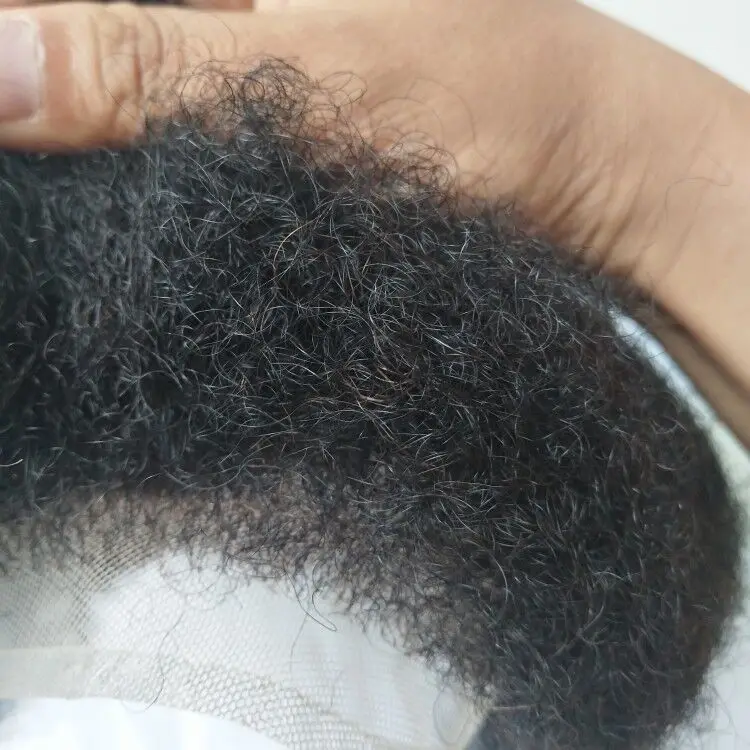 NLW 4มม. Afro Curl ระบบเปลี่ยนผมผู้ชาย10*8ผมลูกไม้เต็มชิ้นผมเทียมหน่วยฐาน