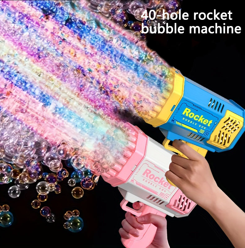 Machine à bulles 40 trous, entièrement automatique, soufflant des bulles, lumière extérieure, sans batterie, sans bulle d'eau
