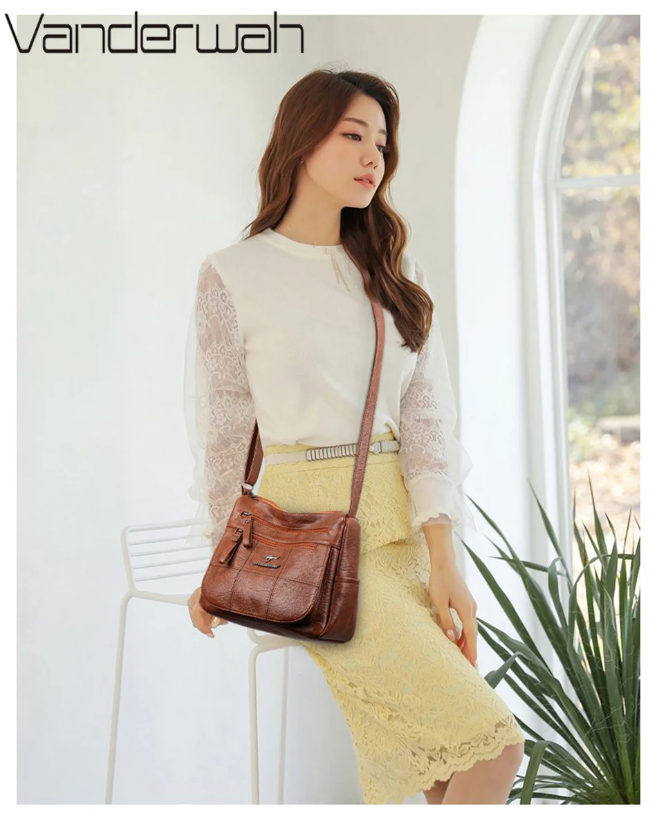 多くのポケットショルダークロスボディバッグ女性のための 2024 ブランドレザーレディースデザイナーハンドバッグ冬スタイルメッセンジャーバッグ嚢 A メイン