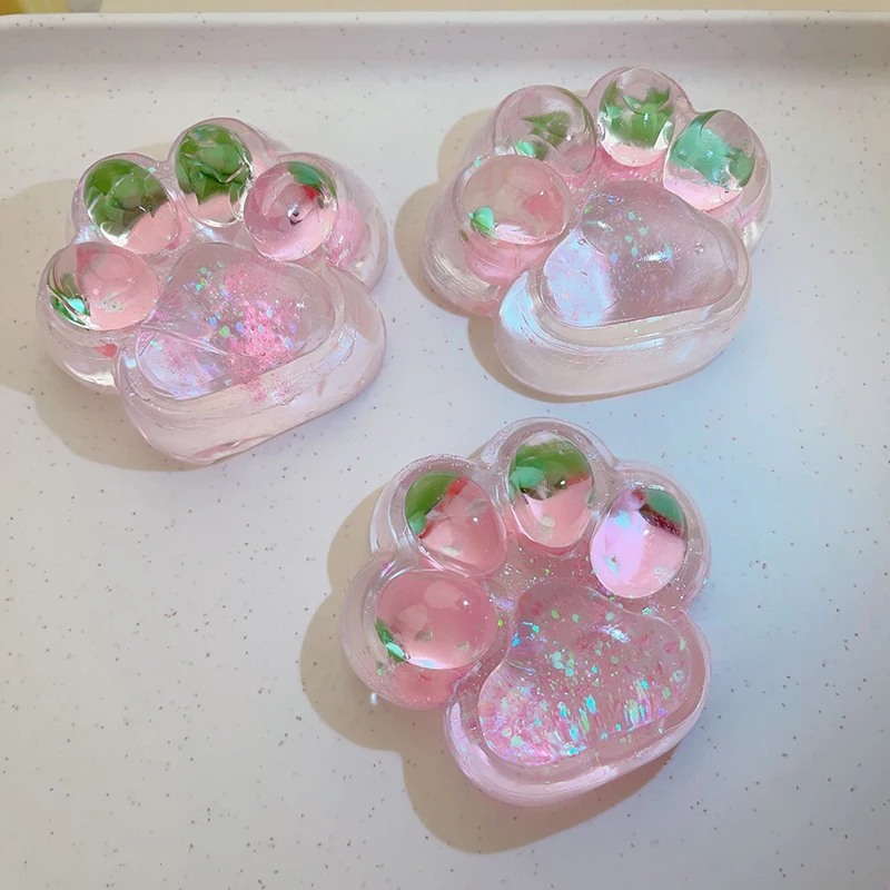 Fidget Toy Kawaii Transparent Strawberry Cat Paw Squeeze Toys Creative Slow Rebound Decompression Venting Rebound Toys For Kids