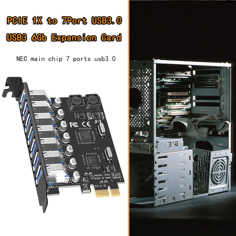 НОВАЯ 7-портовая карта расширения USB 3.0 PCI Express X1 PCI-E PCI E USB 3.0 Плата USB3 6 Гбит/с Адаптер Контроллер NEC Чип для настольного ПК