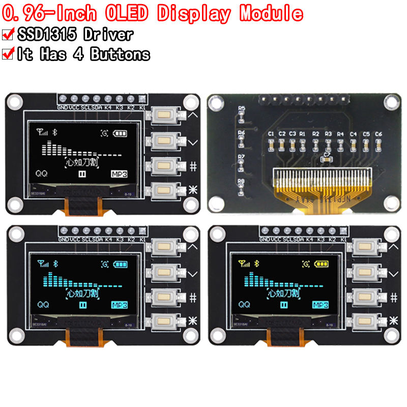 Pantalla OLED IIC de 0,96 pulgadas blanco/amarillo azul/azul 12864 con 4x4 teclas I2C SSD1315 placa de pantalla LCD para Arduino