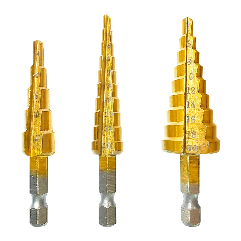 Hexagonal handle titanium plated ladder drill tower drill bit set 3-12/4-12/4-20mm small three piece set