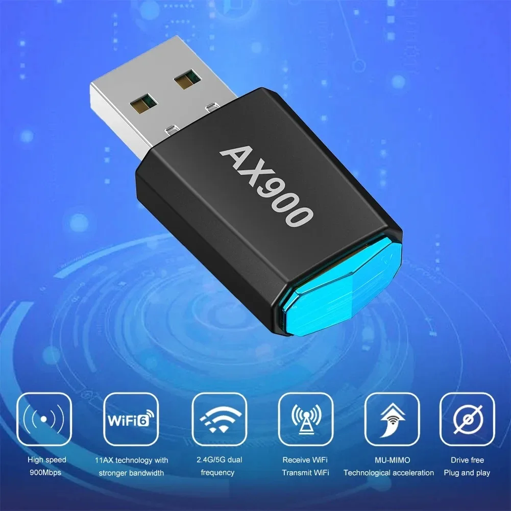 AX900 WiFi 6 USB Wi-Fi адаптер 2,4 ГГц/5 ГГц 900 Мбит/с беспроводной Ethernet Wi-Fi сетевой адаптер бесплатно USB-ключ для ПК Win10/11
