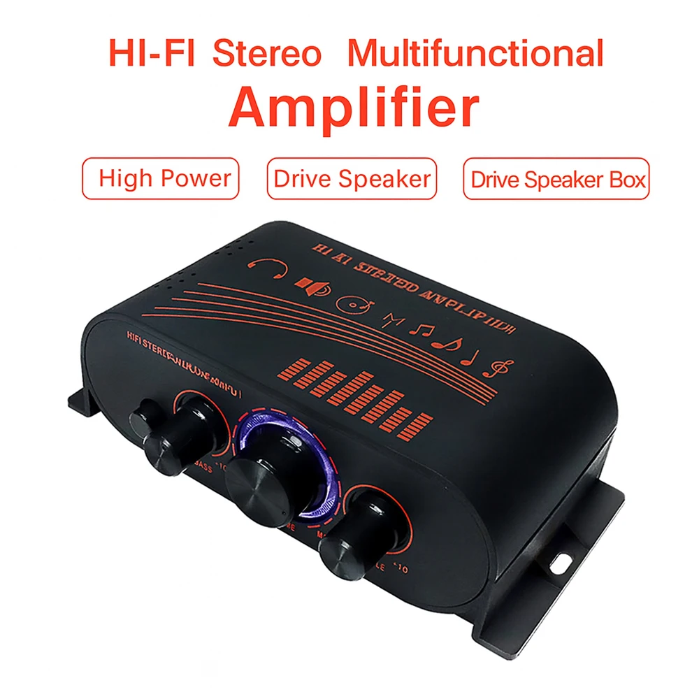 Amplificador de áudio estéreo de alta fidelidade entrada rca 2 canais 20w × 2 dc12v mini amp com controle de graves agudos para sistema de alto-falante doméstico do carro