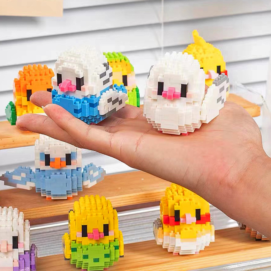 Creative DIY การ์ตูนน่ารักนก, นกแก้ว, นกกระจอก, บล็อกตัวต่อสัตว์, นกประกอบของเล่น, ของขวัญตกแต่งบ้าน