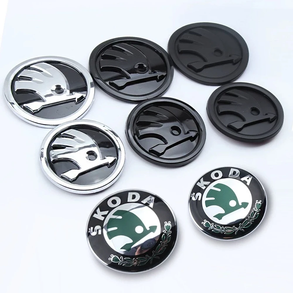 2Pcs 80mm 90mm Car Head Front Rear Boot Trunk Emblem Sticker for Skoda Octavia 2 3 A5 A7 Kodiaq Fabia Rapid 3 Karoq Superb VRS