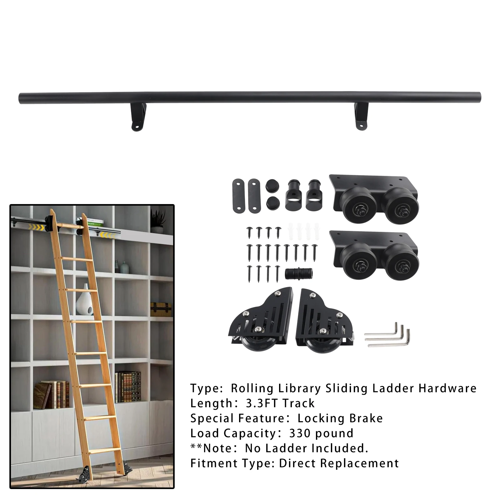 Kit hardware scala scorrevole Artudatech Rolling Library con tubo tondo freno da 3,3 piedi