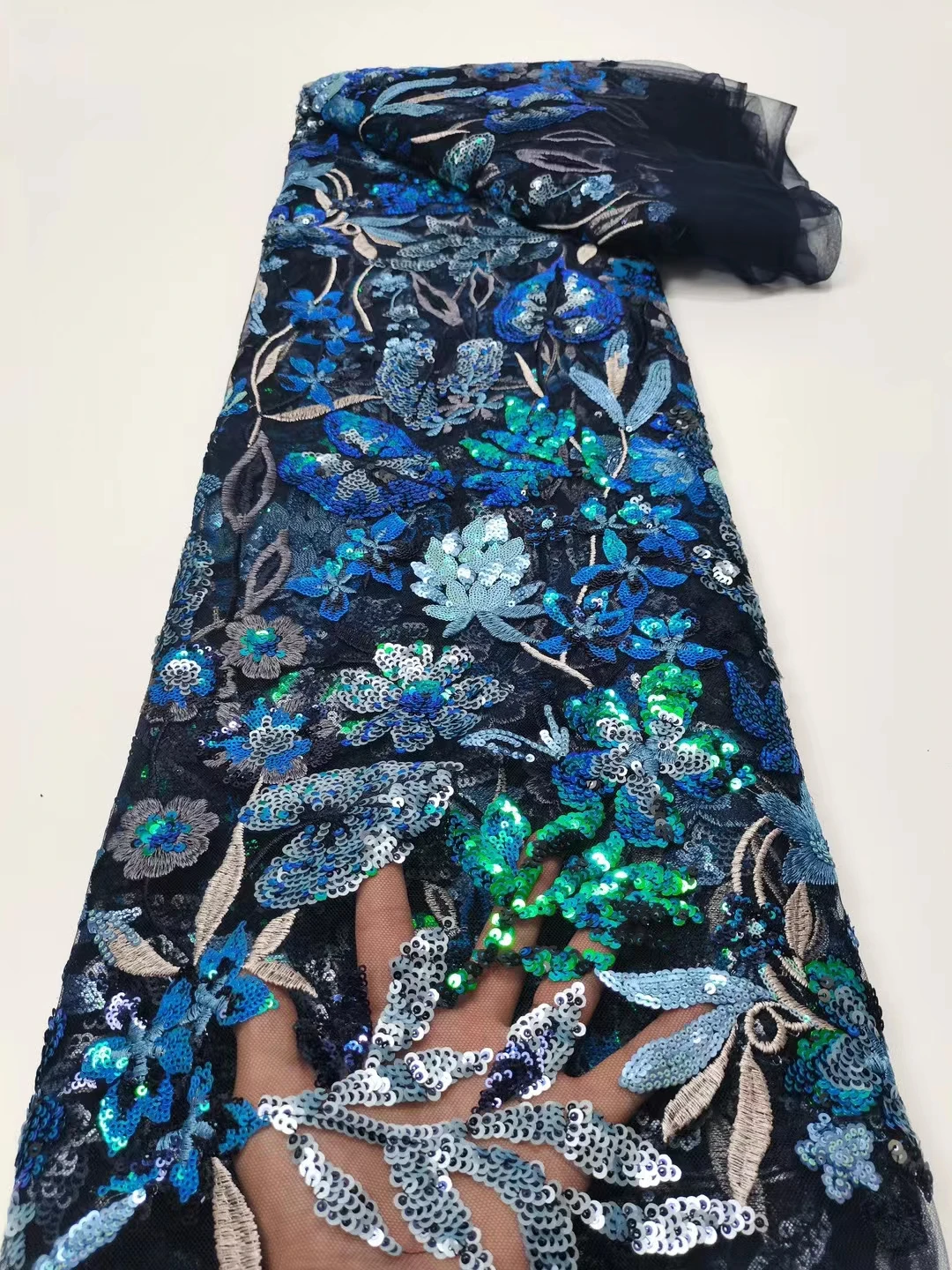 Lo último en tela de encaje de tul con lentejuelas bordadas elegantes y clásicas de calidad Superior para vestido de fiesta de boda NN655_E