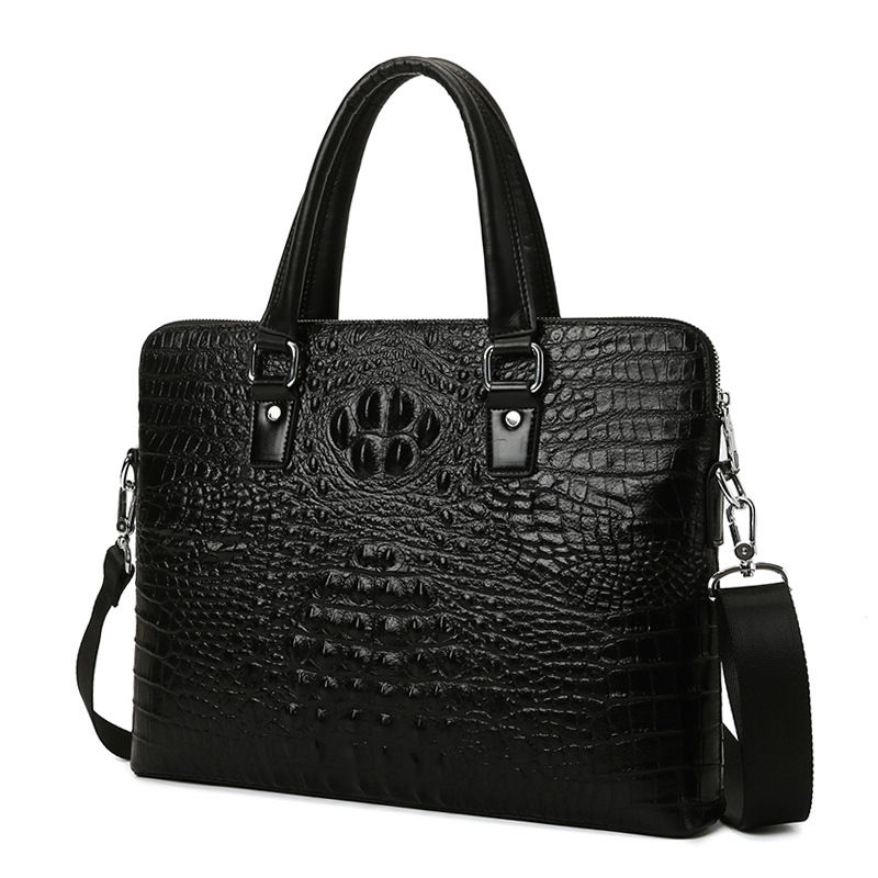 Bolsos para ordenador portátil de cuero de vaca, maletín de piel auténtica de cocodrilo para hombre, bandolera de viaje con patrón de cocodrilo, novedad de 2023
