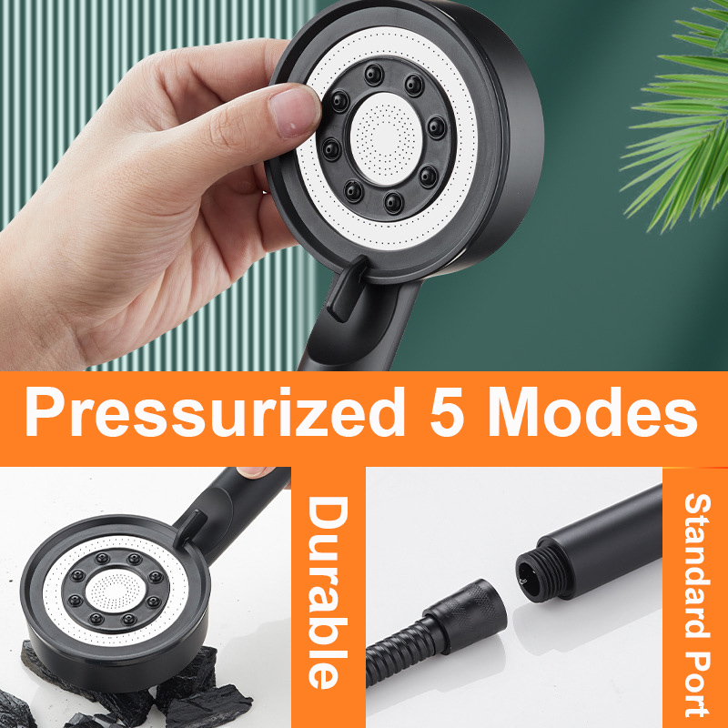 Black Silver Shower Head High Pressure 5 Modes Water Saving Nozzle Powerful Pressurized Spa Handheld Showers Bathroom accessorie