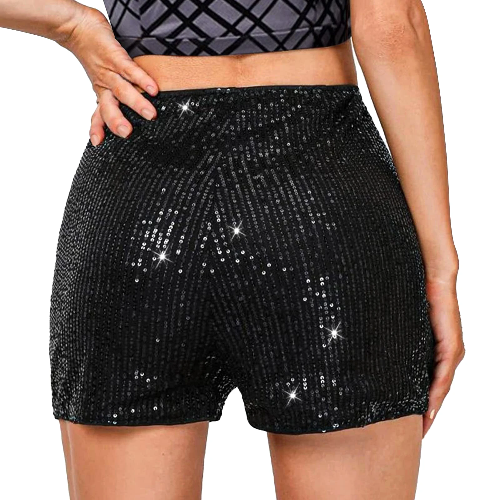 Combhasaki-pantalones cortos con lentejuelas para mujer, Shorts sexys Vintage de cintura alta, pierna recta brillante, ropa de fiesta para discoteca, pantalones góticos con purpurina