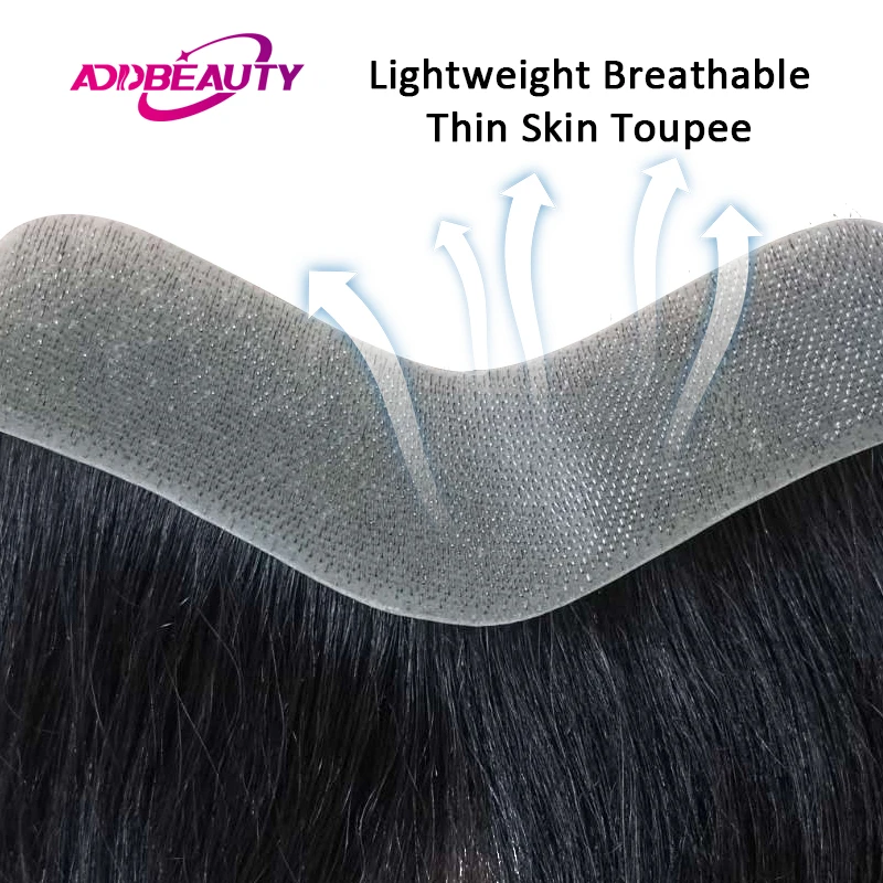 Vstyle ผู้ชาย Toupee ผมมนุษย์บางผิว PU วิกผมผมมนุษย์ที่มองไม่เห็น Vloop ผู้ชาย Capillary Prothesis ธรรมชาติสี