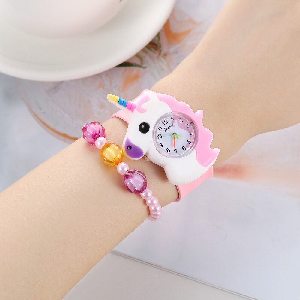 Kinderen Regenboog Paard Patter Horloge Sieraden Set Ketting Oorbellen Ring Armband Geschenken Voor Kinderen En Meisjes
