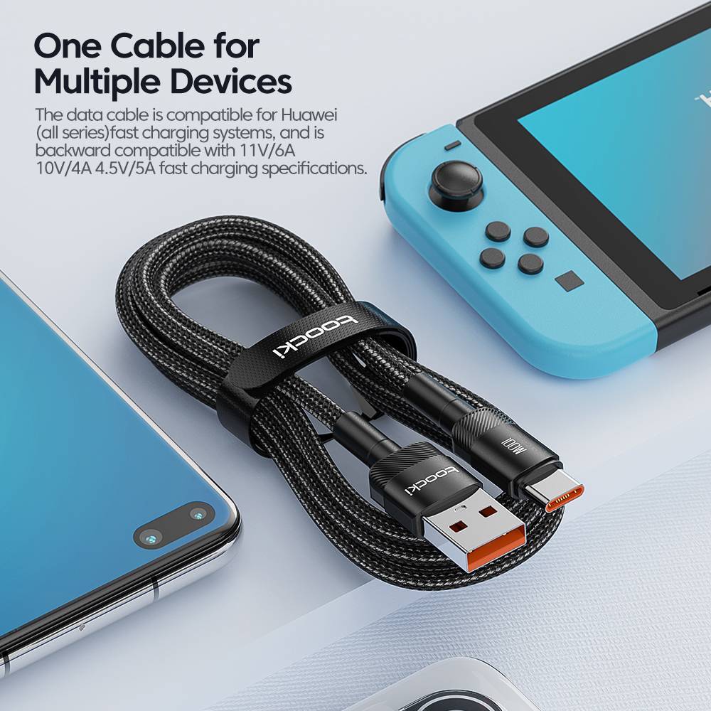Toocki 100W 6A USB C Cable USB de datos de carga rápida tipo C para Huawei Honor Oneplus Realme Xiaomi Samsung USB A a C Cable de teléfono