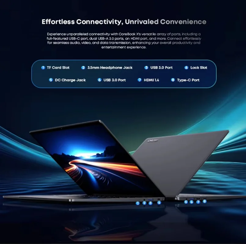 CHUWI CoreBook X Intel Core i5 12450H portátil para juegos 14 pulgadas 2160x1440 resolución 16GB RAM 512GB SSD WiFi6 Windows 11 ordenador PC