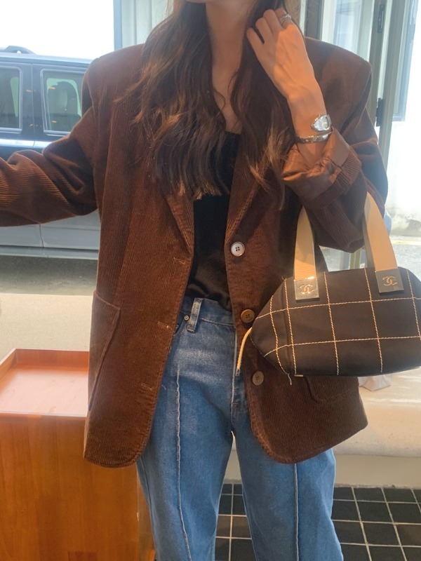 American Retro Corduroy Suit Jacket Loose Fit Single Button Notch Collar Casual Chic Outerwear for Women Winter 2023