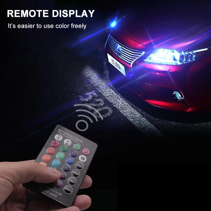 2x T10 impermeabile W5w 501 lampadina laterale per cuneo per auto-6SMD 5050 RGB 7 colori LED telecomando (senza batteria) lampada a cuneo flash stroboscopico