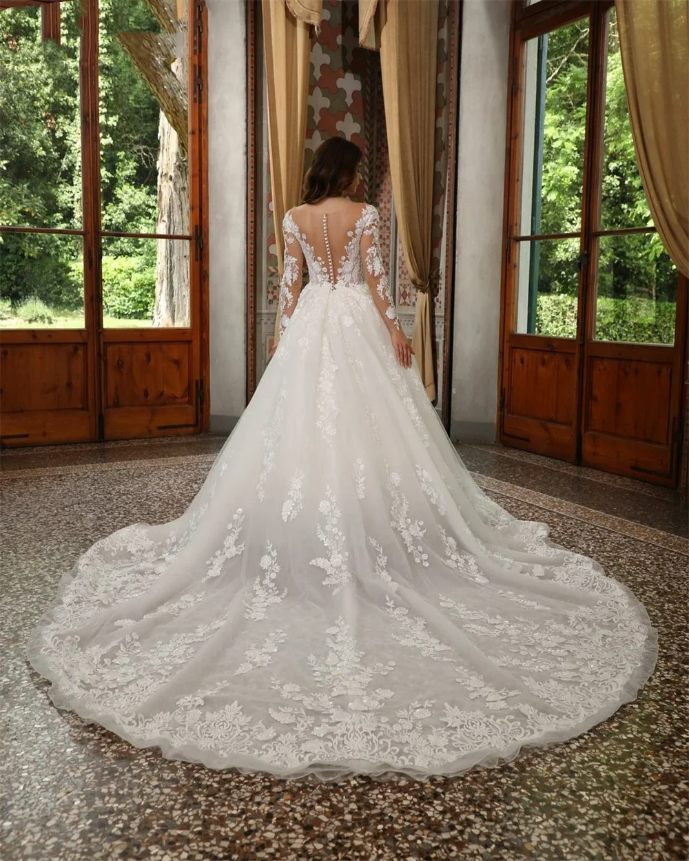 Flavinke ที่กําหนดเอง BOHO ชุดแต่งงาน Tulle 2025 V คอ A-Line ลูกไม้ Appliques จีบประณีตเจ้าสาวชุดราตรีชุดเจ้าสาว