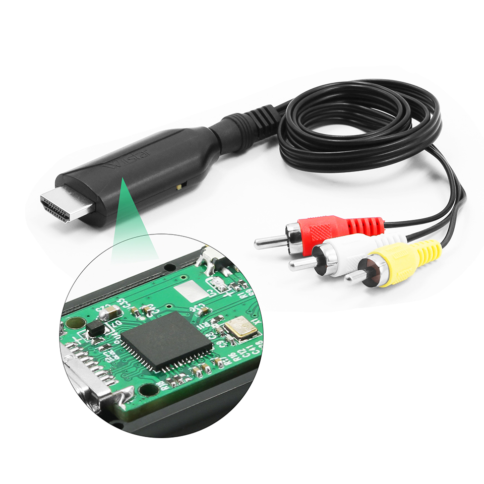 Adaptador de vídeo rca av para hdmi conversor adaptador rca av cvbs l/r para hdmi vídeo 1080p av2hd nova chegada comprimento do cabo 70cm/1m