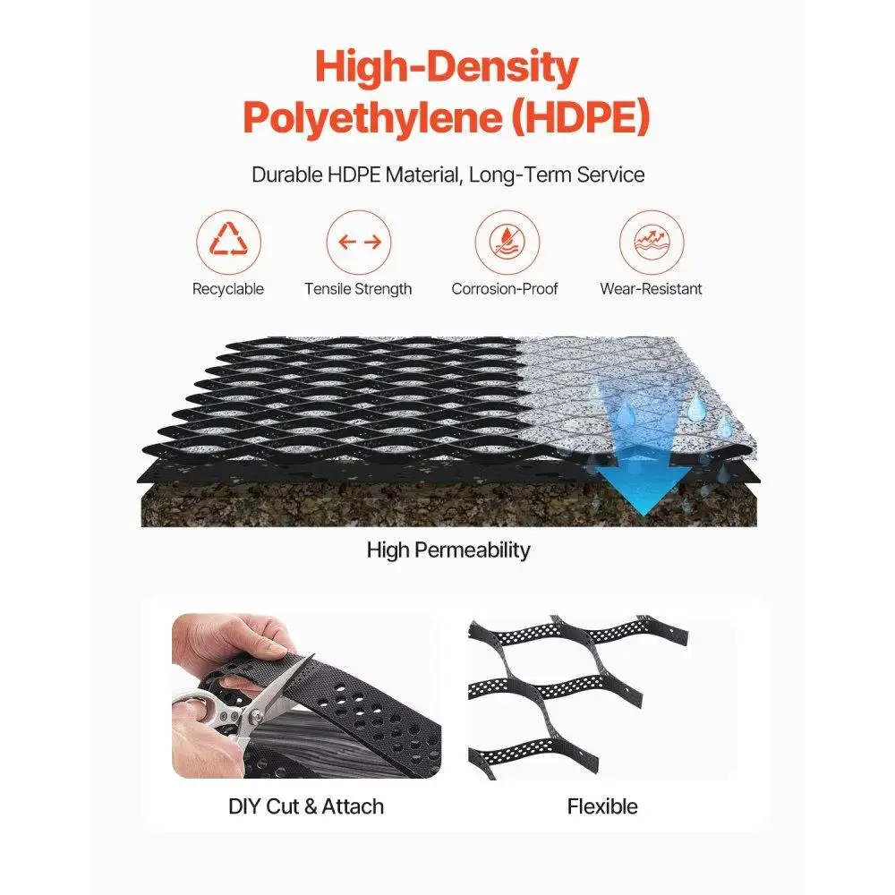 Durable 2 Inch Depth Geocell Grid for gravel 32.81x9.84 FT Flexible Ground Stabilization Solution