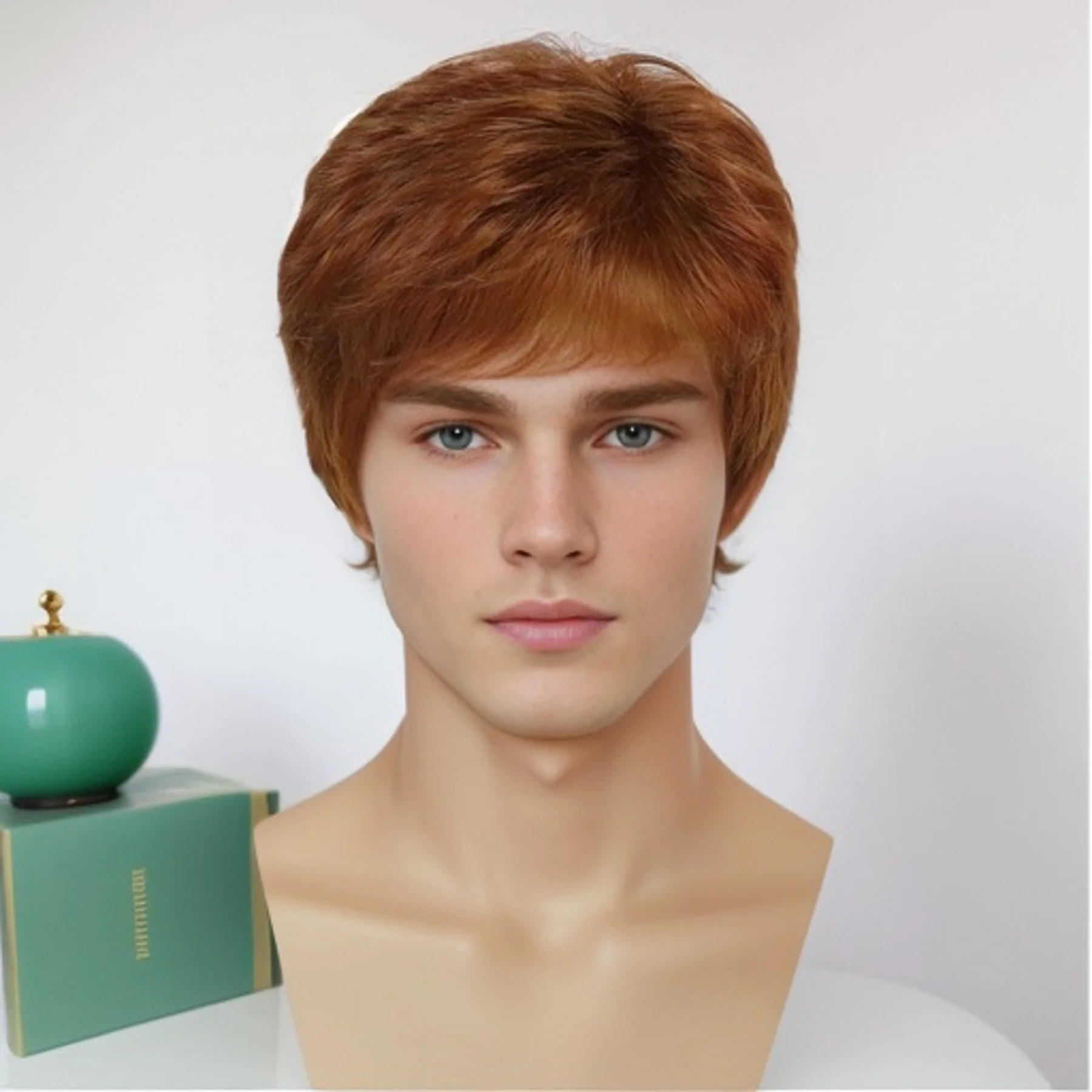 Peruca curta de corte pixie sintética masculina, peruca marrom vermelha ruiva com franja, peruca em camadas naturais, elegante, diária, fantasia de cosplay, dia das bruxas
