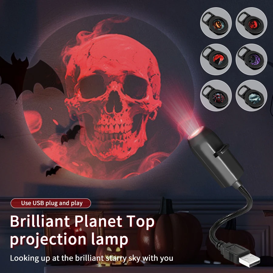 Proyección Led de Halloween, luz nocturna, lámpara de pared de techo de calabaza, proyector de Luna USB, atmósfera navideña, luz de ambiente, decoración de habitación