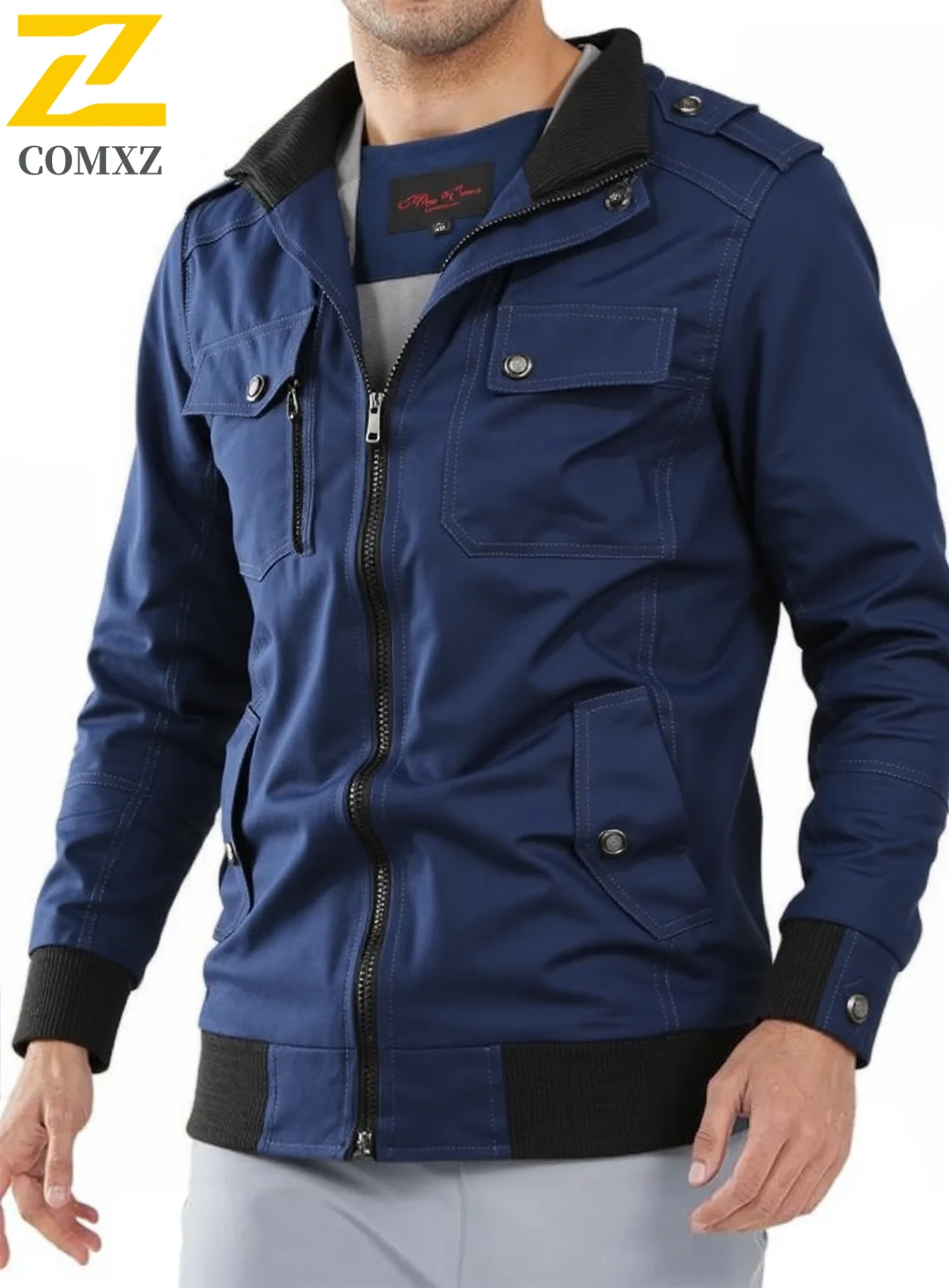 Chaqueta de algodón con cremallera completa de Color sólido para hombre, abrigo ligero de otoño de talla grande con cuello levantado, ropa de abrigo informal con múltiples bolsillos