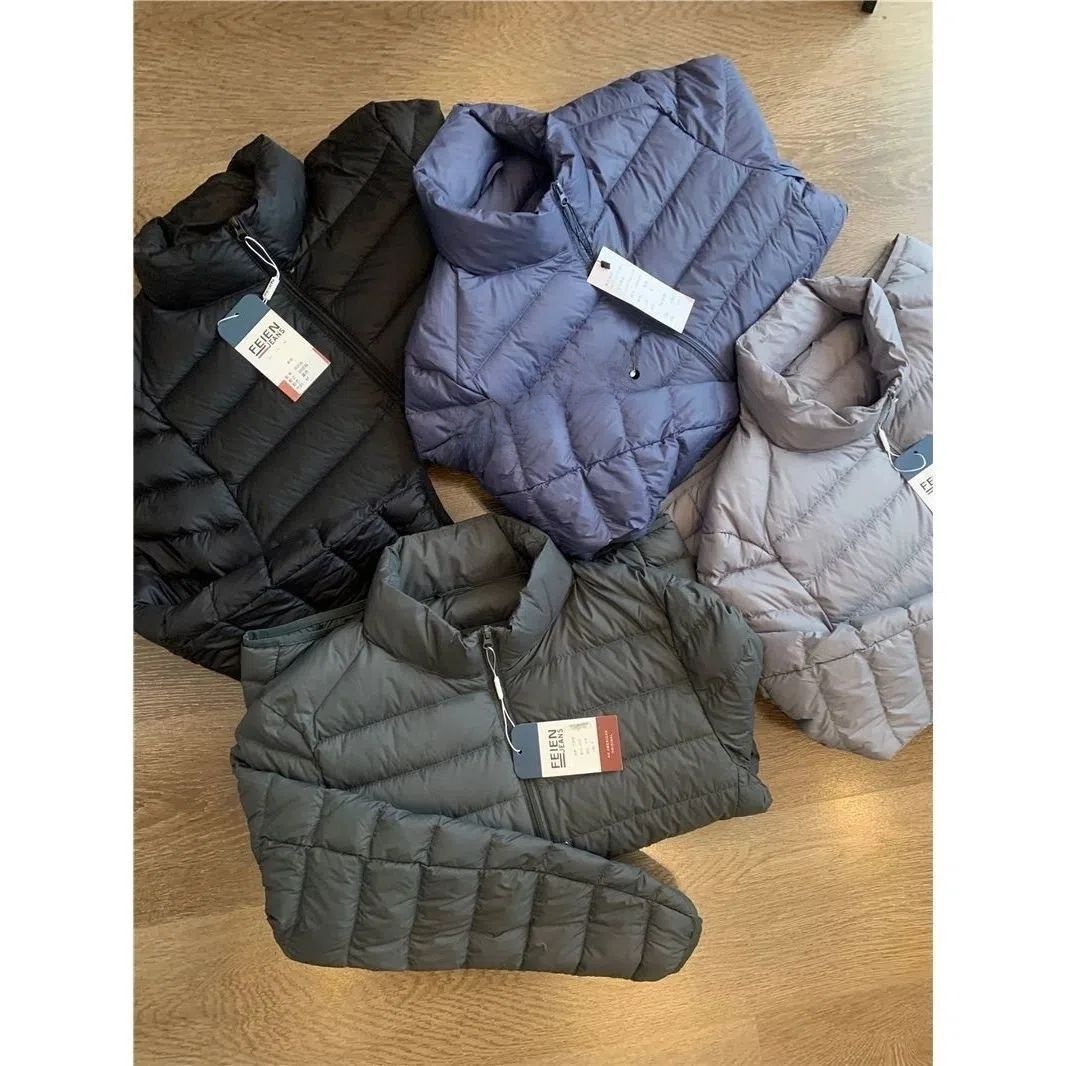 Jaqueta Masculina Ultra Leve de Aodão com Plumas, Gola Alta, Aquecimento, Sem Etiqueta, Enchimento de Aodão de Seda, Ajus...