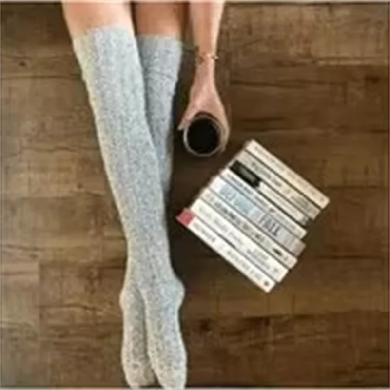 1 par de meias de malha acima do joelho quentes e elegantes para mulheres – estoques altos de inverno térmico formal com material espesso