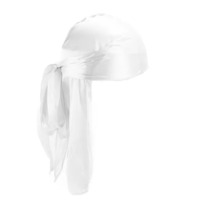 Unissex longo de seda durag cauda longa lenço de seda muçulmano doo pano pirata chapéu durag quimio bonés crânio chapéu turbante faixa de cabelo bandanas