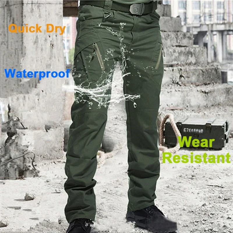 Calças cargo masculinas com vários bolsos, à prova d'água, resistente ao desgaste, macacão de treinamento casual, roupas confortáveis e respiráveis