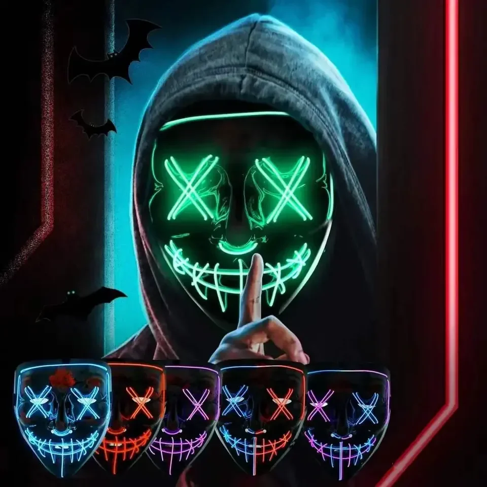 Halloween-Maske, LED-Lichtmaske, Neonlampe, helle Spielzeugmaske, V-förmige leuchtende Maske, leuchtende Maske für Party, Umgebungslicht