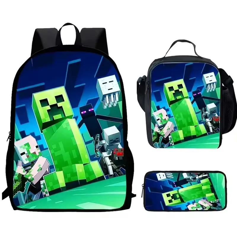 My Game WR Mini-Craft Backpack Schoolbag Lunch Bag Pencil Case Set Gift for Kids Students