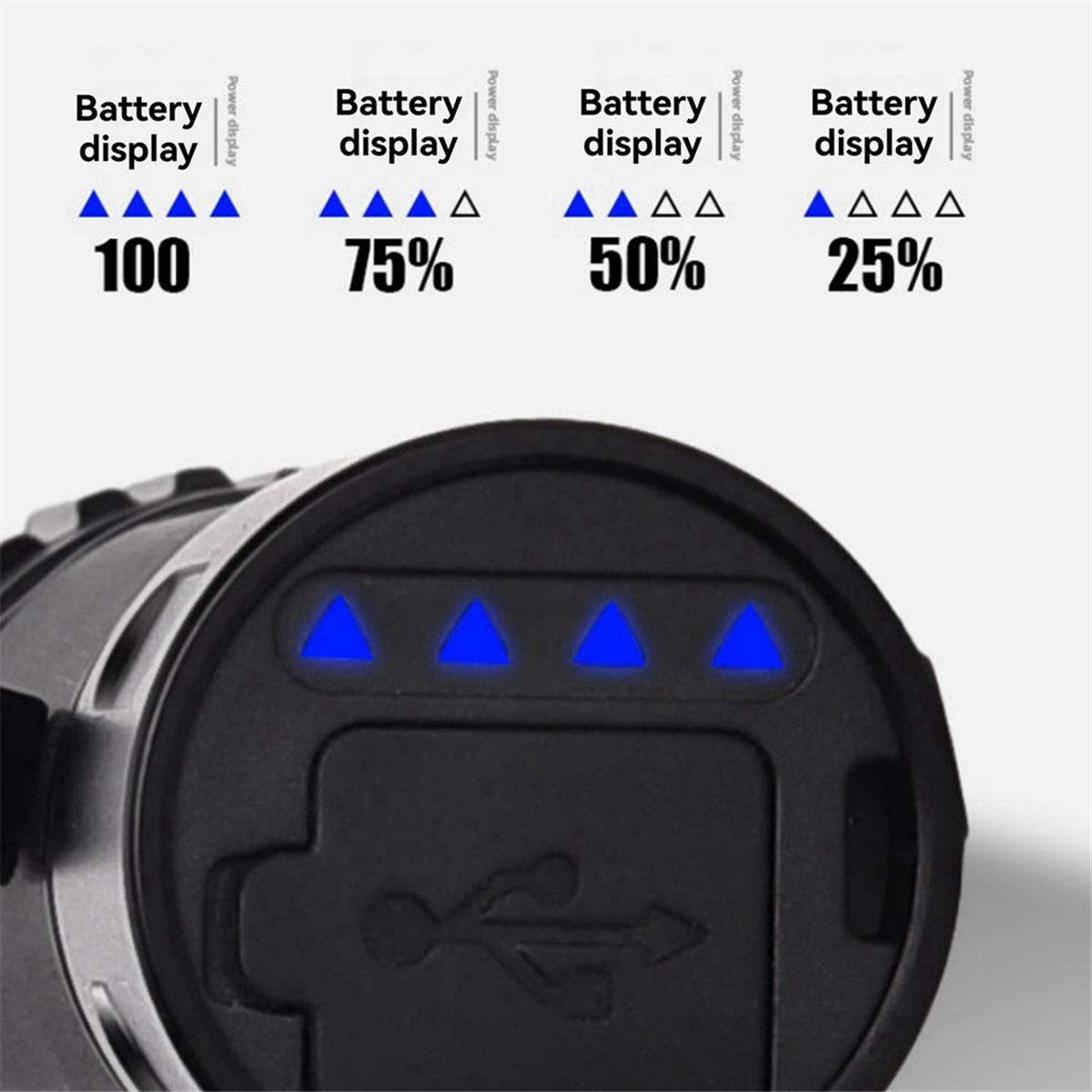 Lanterna A72P ao ar livre destaque mini display de energia brilho 3LED lanterna preta