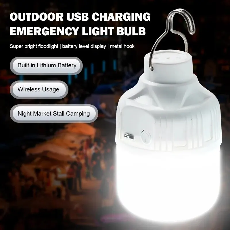 USB ชาร์จ LED แคมป์ปิ้งโคมไฟความสว่างสูงแบบพกพาแสงกลางแจ้งฉุกเฉินเต็นท์โคมไฟสำหรับตกปลาเดินป่ากลางคืนใช้