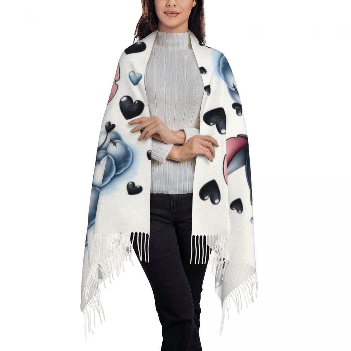 Bufanda personalizada con borlas de dibujos animados de SLilo y Stitch para mujer, chal cálido para invierno y otoño, bufandas de Anime para mujer