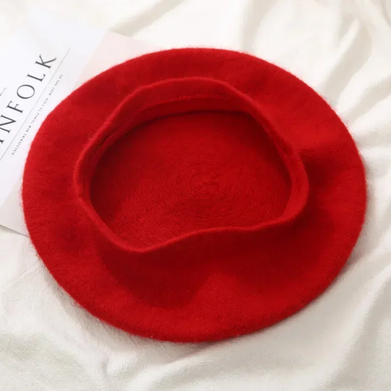 Boinas de lana para mujer, gorro cálido de estilo artista francés para invierno, boina lisa Retro, Color sólido, gorros elegantes para mujer que combinan con todo para otoño