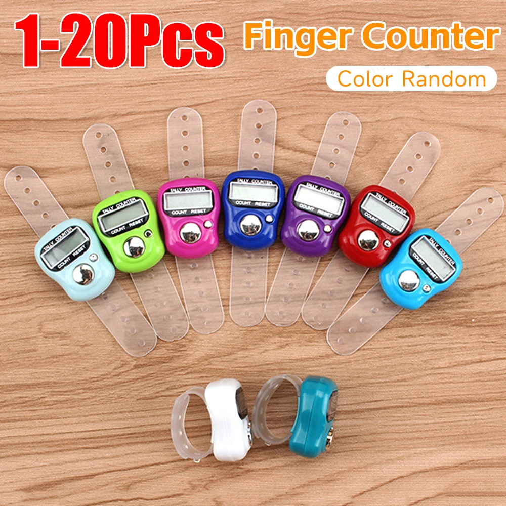 Anillo contador de dedo de 1 a 20 piezas, 5 LED digitales, contador electrónico de mano, contador de Clicker con cuentas Tasbih islámicas
