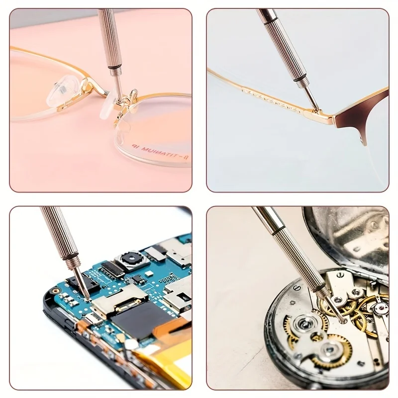 Cacciavite per occhiali in acciaio Cacciavite per occhiali Kit di riparazione per orologi con portachiavi Utensili manuali portatili Strumenti per cacciaviti di precisione