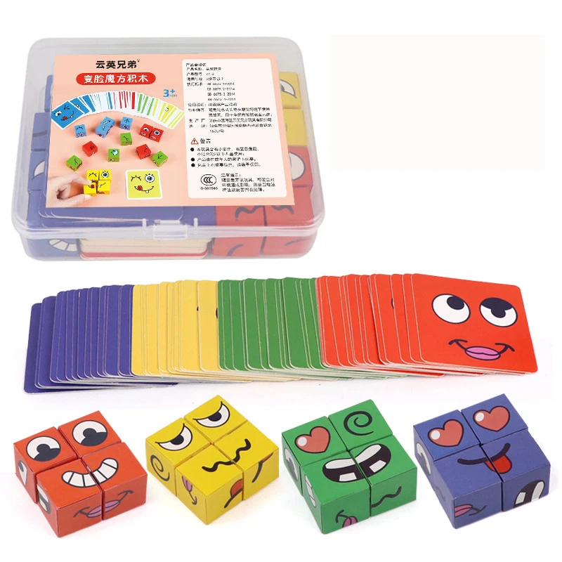 Kinder Gesicht Ändern Ausdruck Puzzle Bausteine Montessori Cube Tisch Spiel Spielzeug Frühen Pädagogisches Spielzeug für Kinder Geschenke