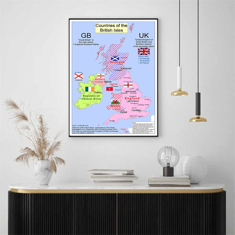 빈티지 캔버스 그림 장식 벽 아트 포스터, 영국 지도, 거실 홈 장식, 학교 용품, 여행 선물, 42x59cm