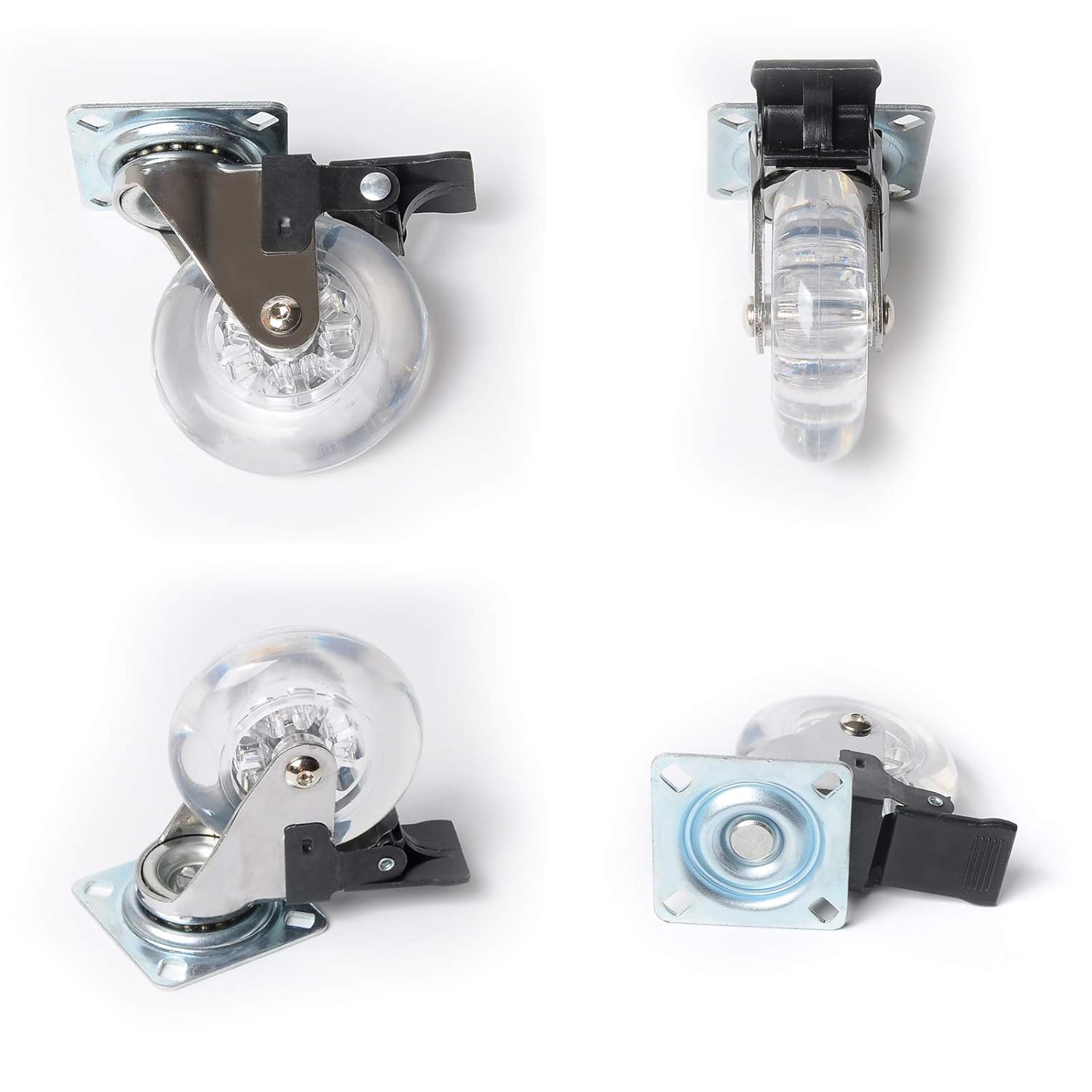 Swivel Caster Wheels 3 Inch,Heavy Duty Casters Set of 4 with Brake,800Lbs Clear Polyurethane Furniture Wheels for Workbench