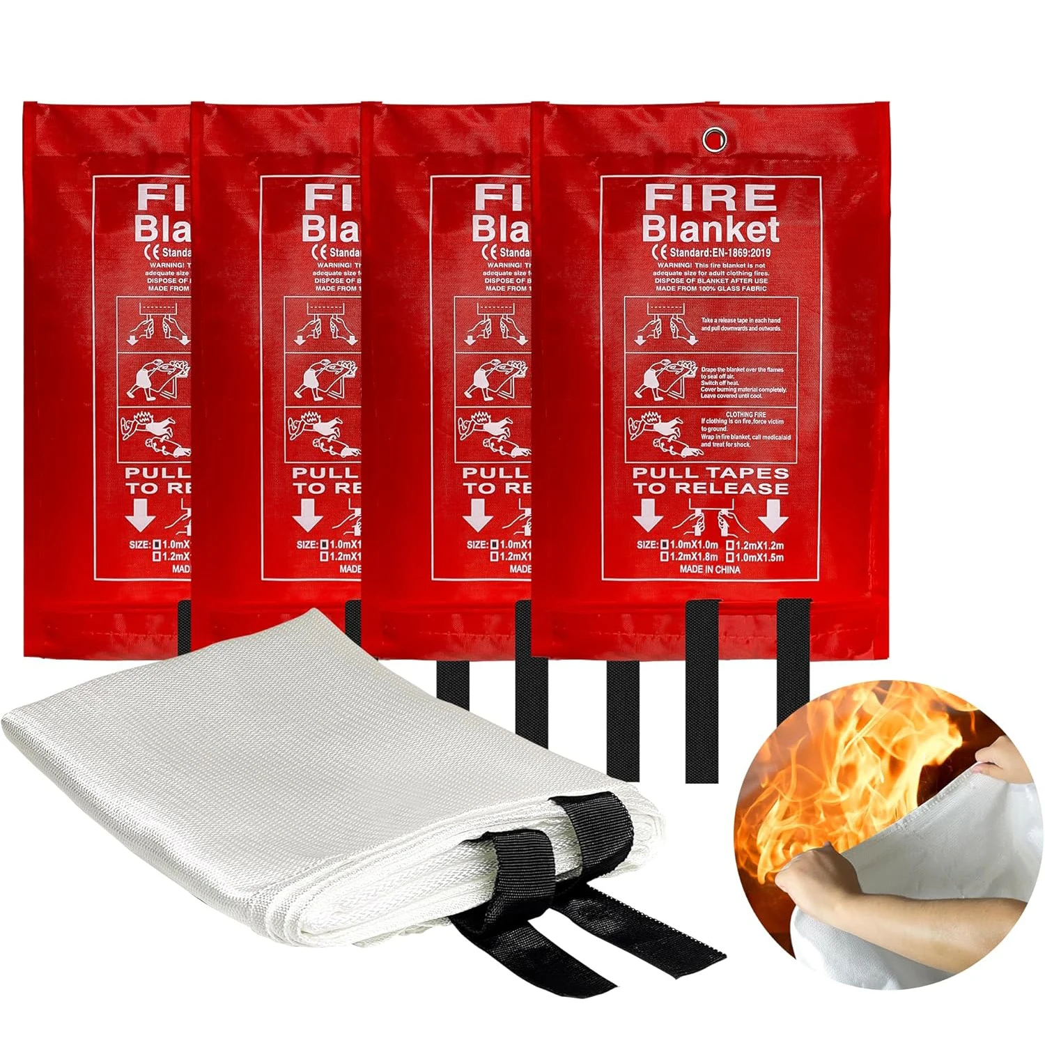 40”x 40” Emergency Fire Blanket - Flame Suppression Fiberglass Blankets for Home, Survival Safety - Fire Extinguisher Alternativ