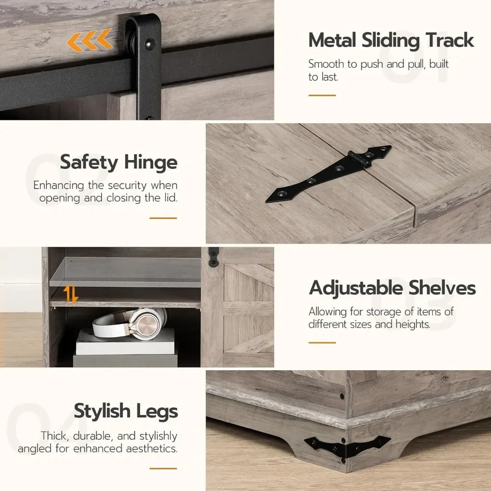 Mesa de centro Greige Farmhouse, mesa de centro quadrada grande para sala de estar, mesa de centro elevatória quadrada, madeira Greige