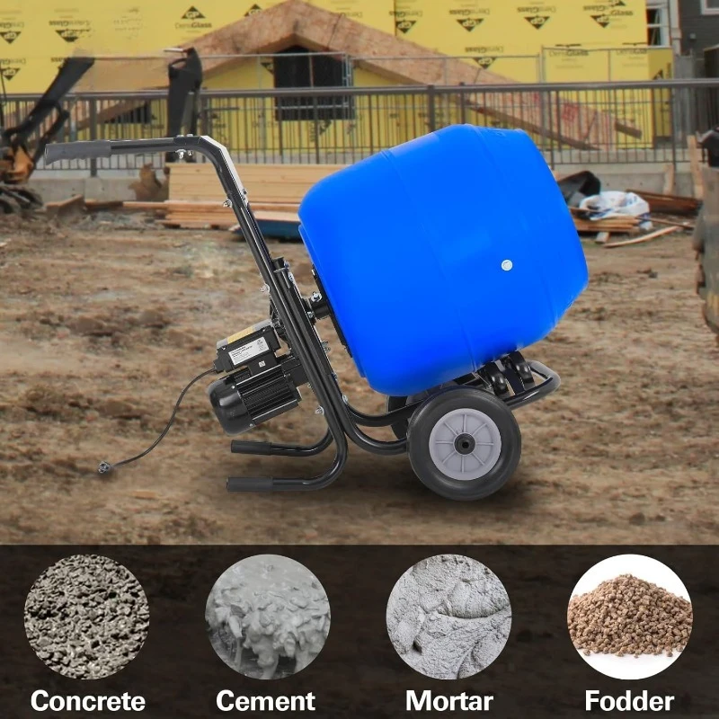Cement Mixer 4 Cu.Ft. Portable Electric Poly Drum Concrete Mixer, Heavy Duty Power Cement Mixing Machine for Mortar,