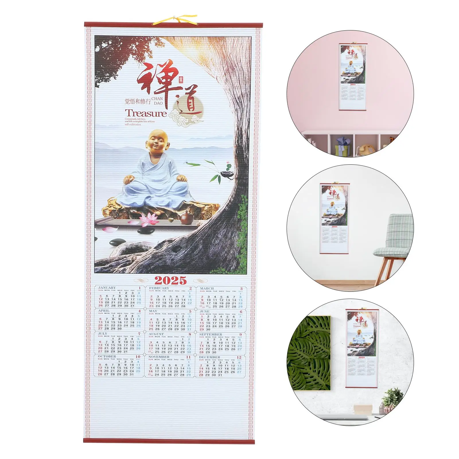 ปีงูปฏิทินผนังจีน Scroll ในครัวเรือนรายเดือนแขวนกระดาษหวายสํานักงานไม้สําหรับออกเดท 2025 ห้องทุกวัน
