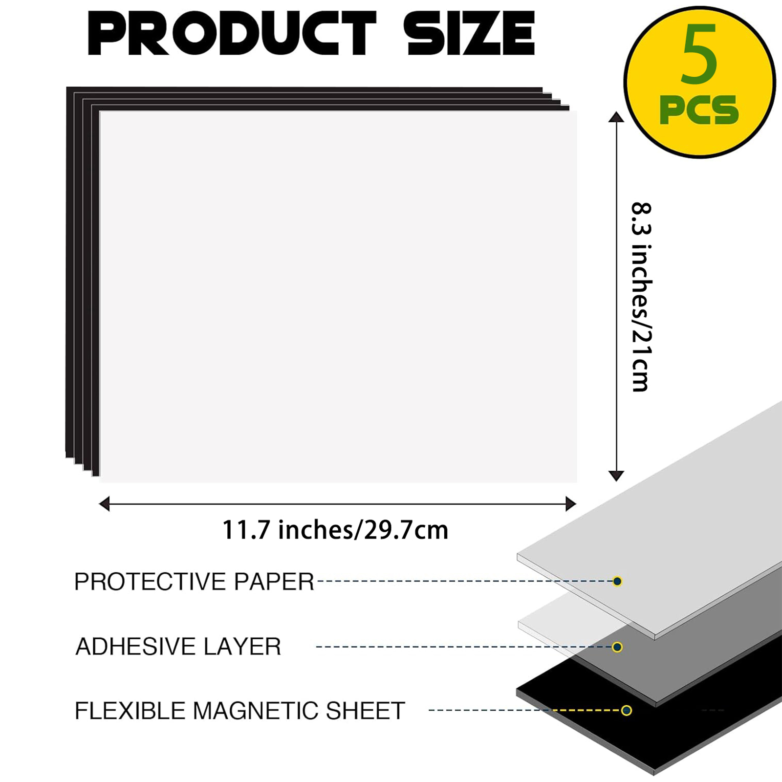 A4 5PCS 12Mil 210X297mm Self Adhesive Magnetic Paper Adhesive Magnetic Sheets Sticky with Adhesive Backing Flexible Magnet Sheet